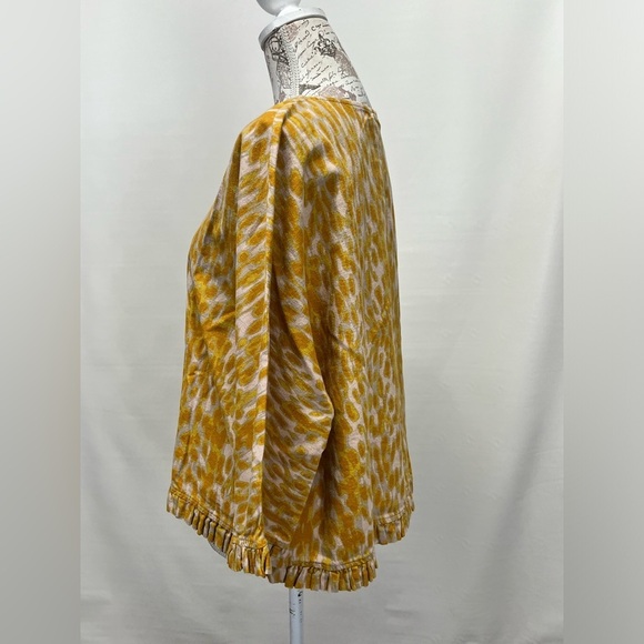 CYNTHIA ROWLEY Yellow Cheetah print Linen ruffle top size M - Picture 4 of 13